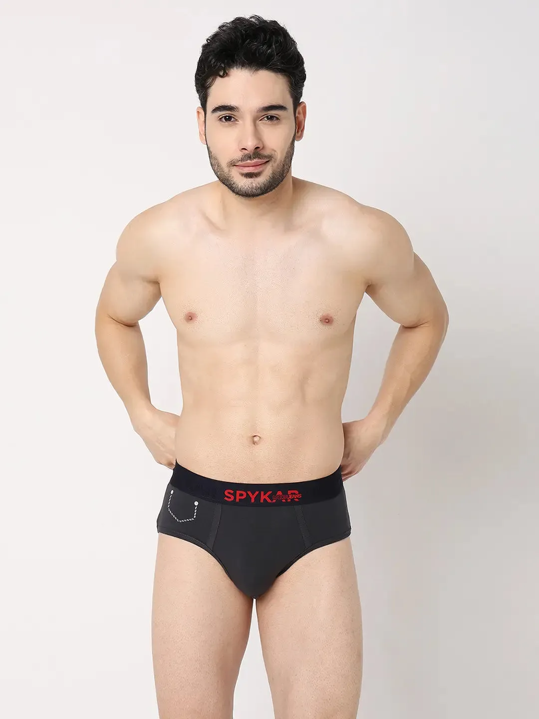 Underjeans By Spykar Men Premium Grey & Maroon Cotton Blend Regular Fit Brief - Pack Of 2