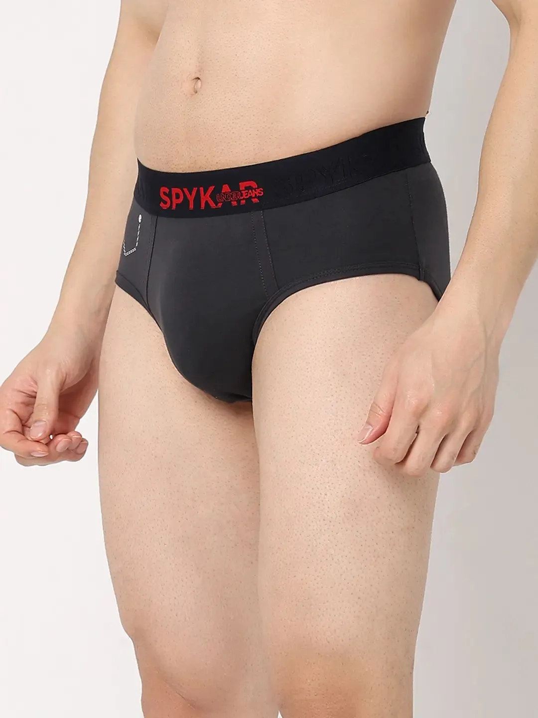 Underjeans By Spykar Men Premium Grey & Maroon Cotton Blend Regular Fit Brief - Pack Of 2