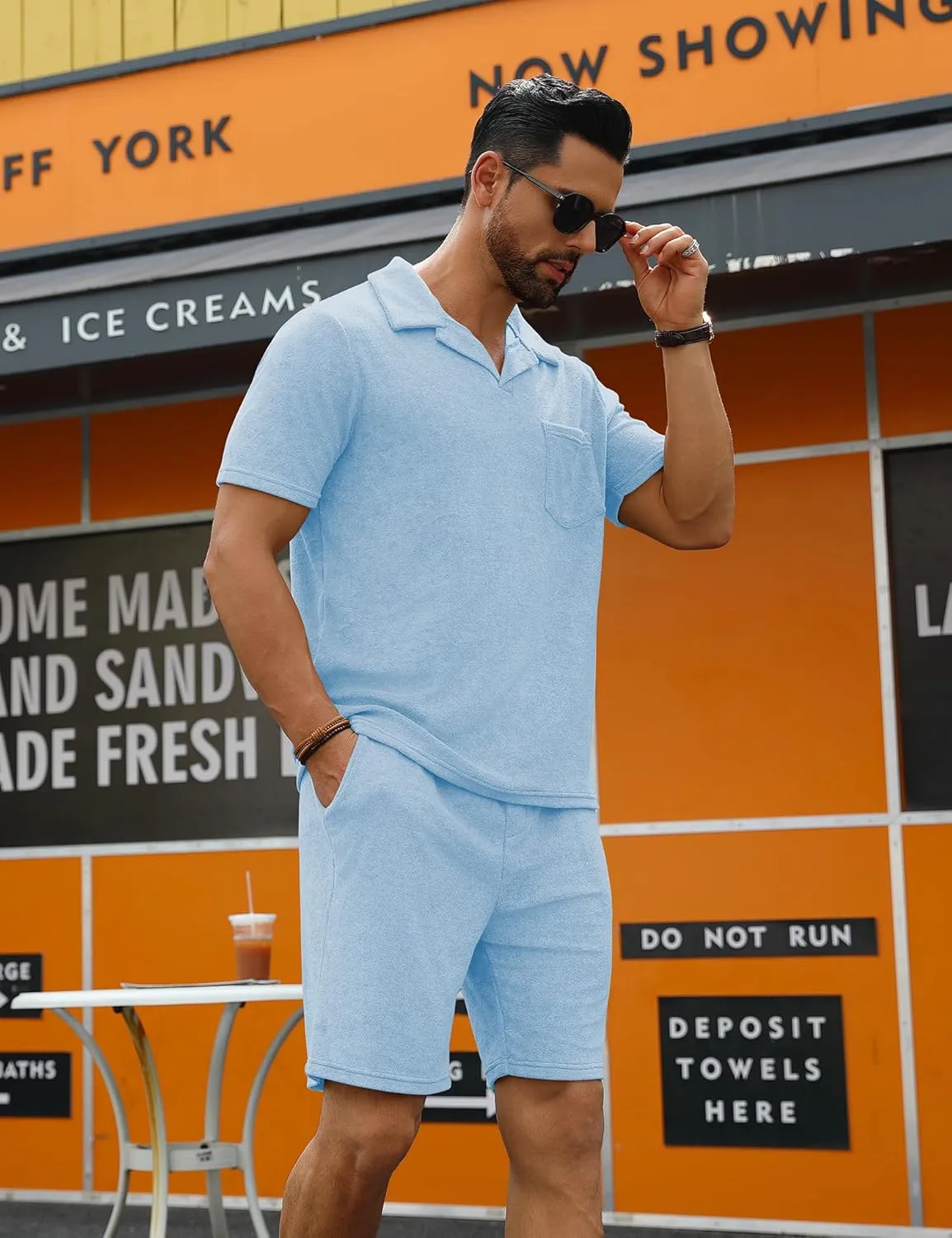 URRU Men's Polo Shirt and Shorts Set Summer Outfits Beach Terry Casual Short Sleeve 2 Piece Short Set for Men