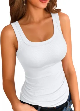 VICHYIE Womens Summer Tank Tops Square Neck Ribbed Knit Slim Fitted Sleeveless Cami T-Shirt Basic Tanks