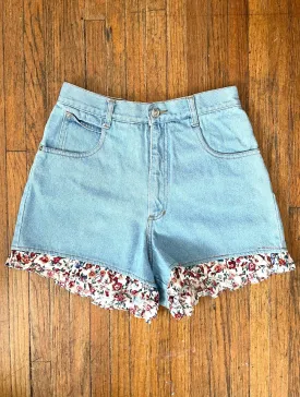 Vintage 90s Floral Print Ruffle High-Waist Shorts -- Size 28