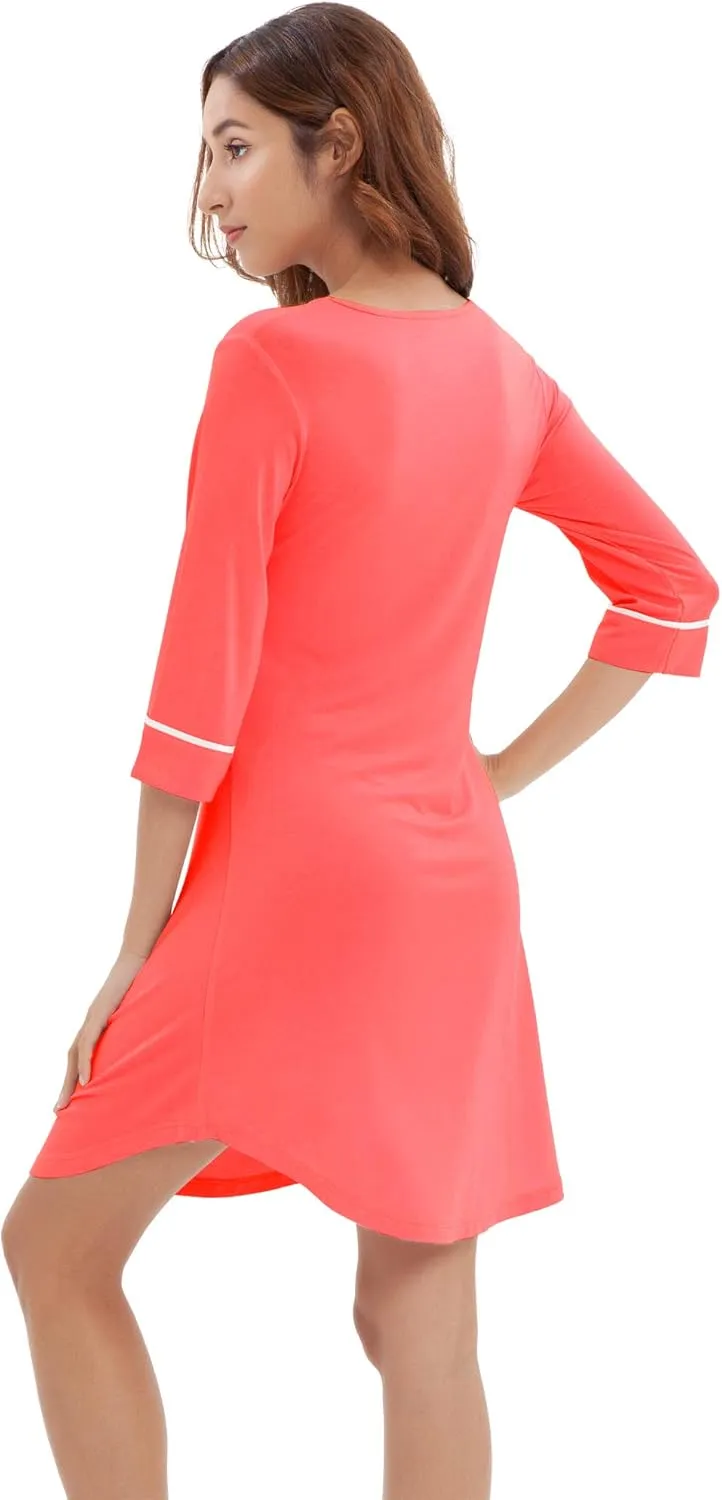 WiWi Bamboo Viscose Nightgowns for Women 3/4 Sleeve Nightshirts Sleep Shirt Plus Size Sleepwear Pajamas Dress S-4X