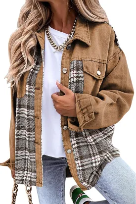 Women Denim Plaid Jacket Jean Shackets Button Down Lightweight Oversized Pocketed Coat Outfits Tops 2024 Fall Winter