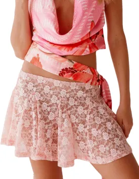 Women Lace Sheer Mini Skirt Y2k Low Rise See Through Short Skirts Sexy Floral Mesh Micro Skirt Beach Cover Ups