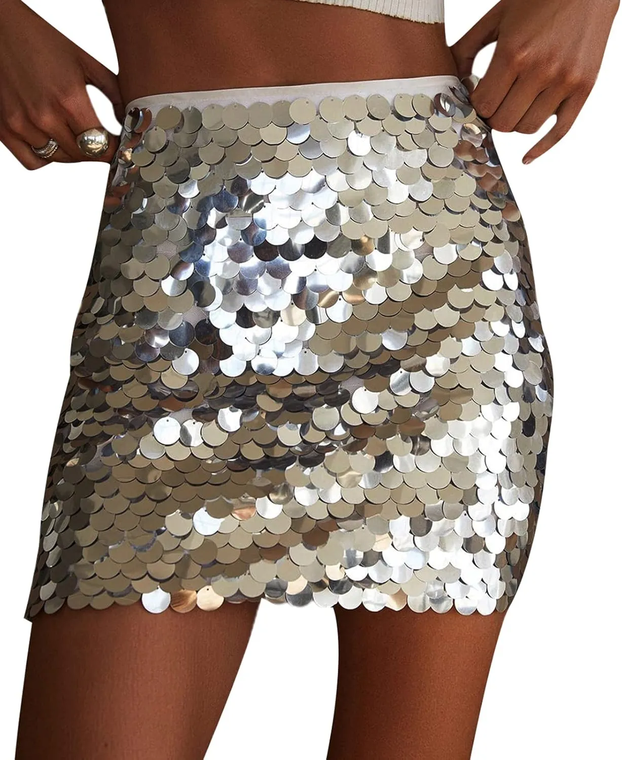 Women Shiny Sequin Mini Skirt Low Rise Y2k Glitter Pencil Skirts Bodycon Streetwear Sparkly Dance Party Short Skirt