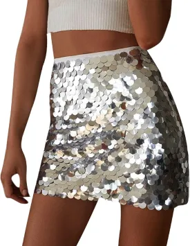 Women Shiny Sequin Mini Skirt Low Rise Y2k Glitter Pencil Skirts Bodycon Streetwear Sparkly Dance Party Short Skirt