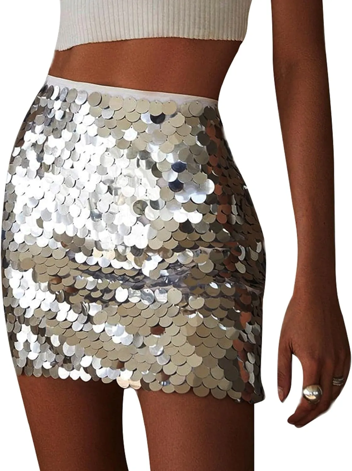 Women Shiny Sequin Mini Skirt Low Rise Y2k Glitter Pencil Skirts Bodycon Streetwear Sparkly Dance Party Short Skirt