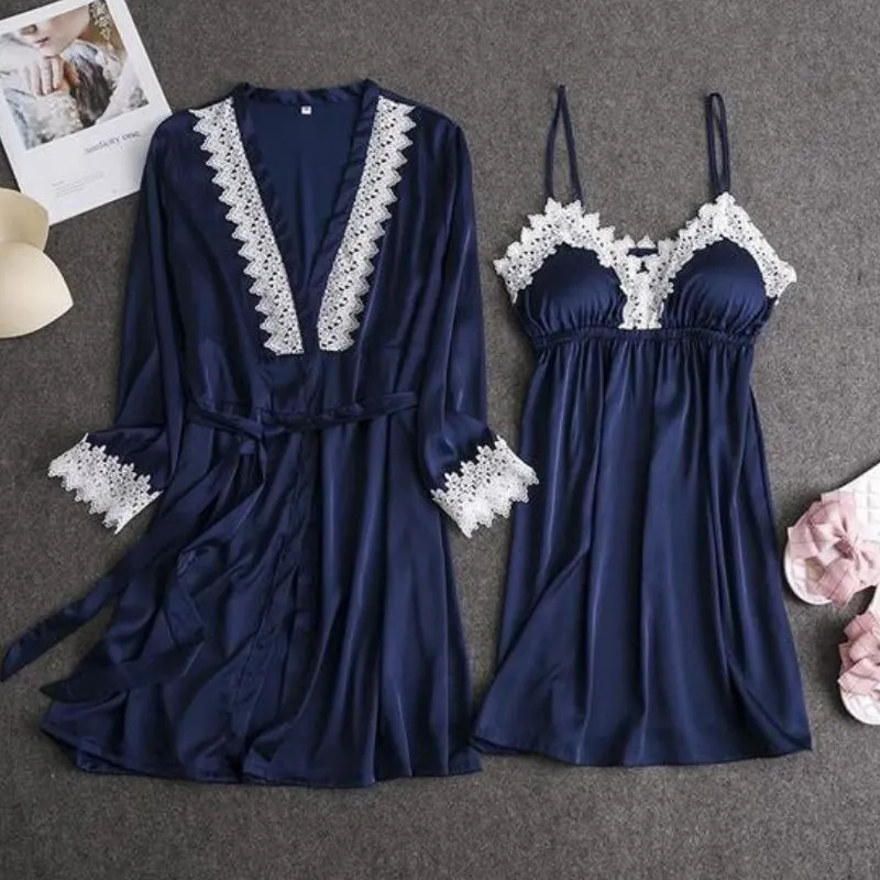 Women Summer Pj 2 Piece Robe Set Sleepwear Kimono