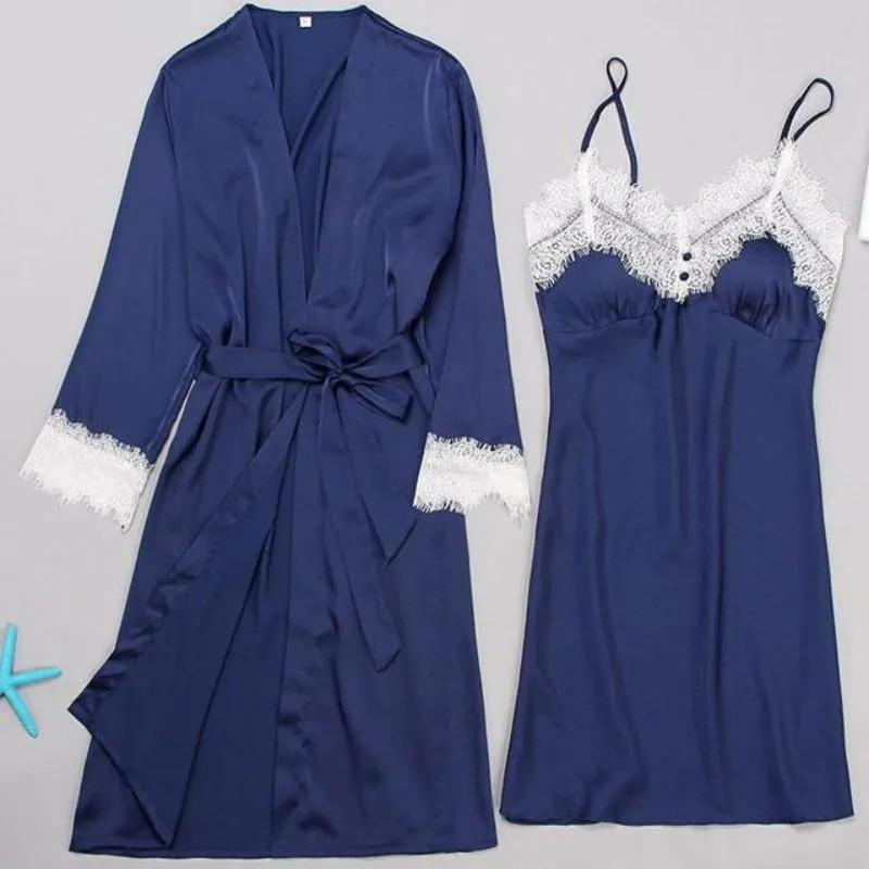 Women Summer Pj 2 Piece Robe Set Sleepwear Kimono