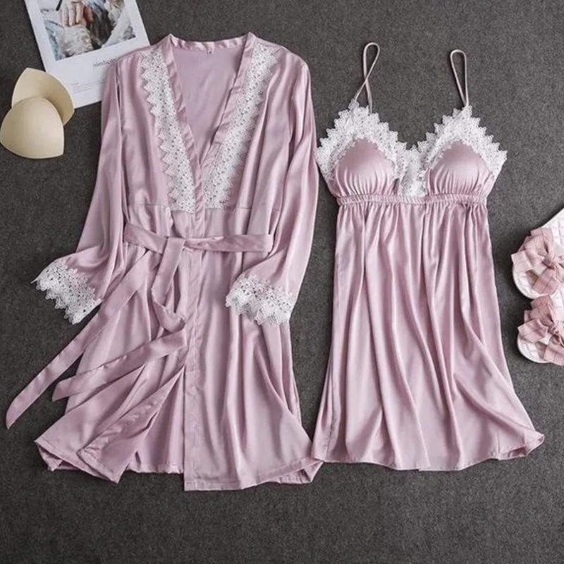 Women Summer Pj 2 Piece Robe Set Sleepwear Kimono