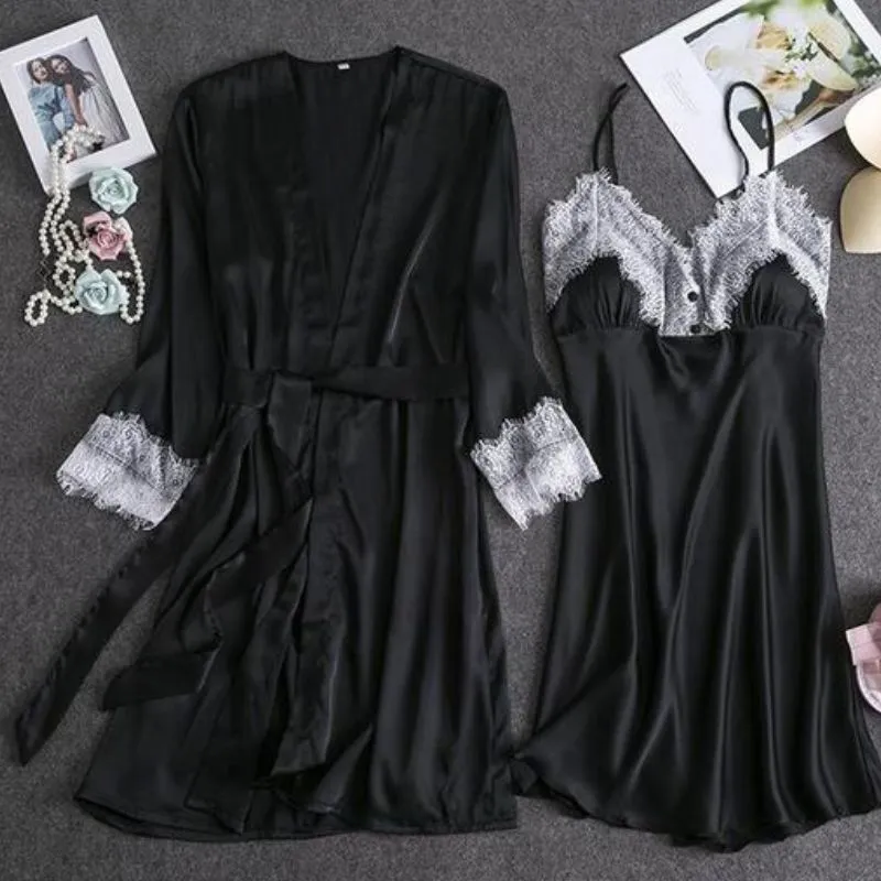 Women Summer Pj 2 Piece Robe Set Sleepwear Kimono