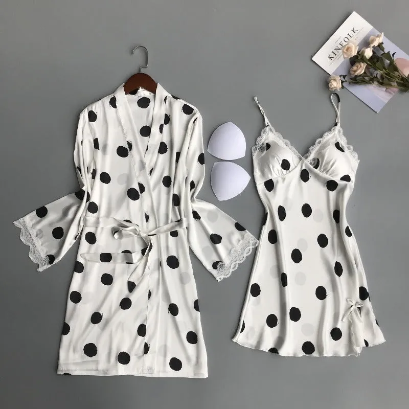 Women Summer Pj 2 Piece Robe Set Sleepwear Kimono