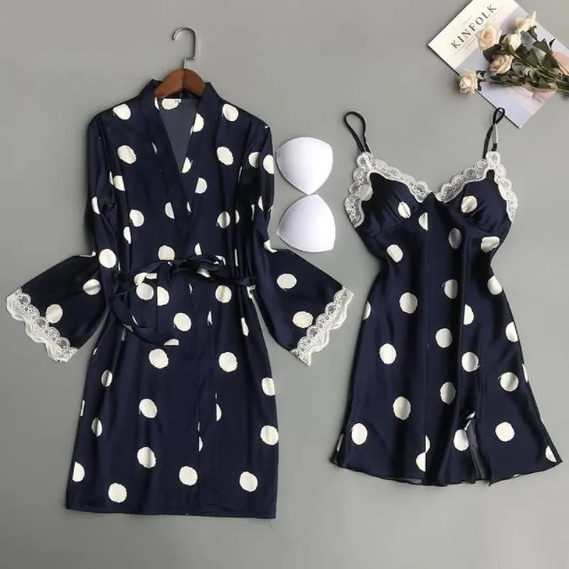 Women Summer Pj 2 Piece Robe Set Sleepwear Kimono