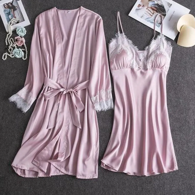 Women Summer Pj 2 Piece Robe Set Sleepwear Kimono