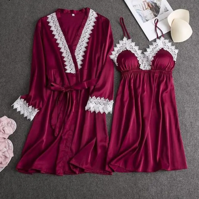 Women Summer Pj 2 Piece Robe Set Sleepwear Kimono