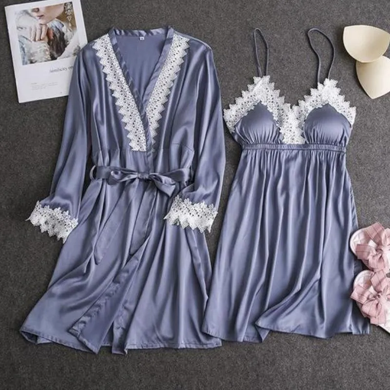 Women Summer Pj 2 Piece Robe Set Sleepwear Kimono
