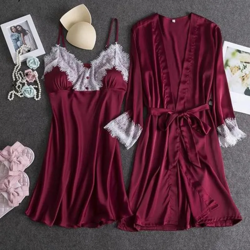 Women Summer Pj 2 Piece Robe Set Sleepwear Kimono