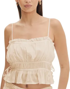 Women Y2K Spaghetti Strap Ruched Peplum Crop Cami Top Fairy Square Neck Tie Backless Ruffle Hem Cropped Tank Top