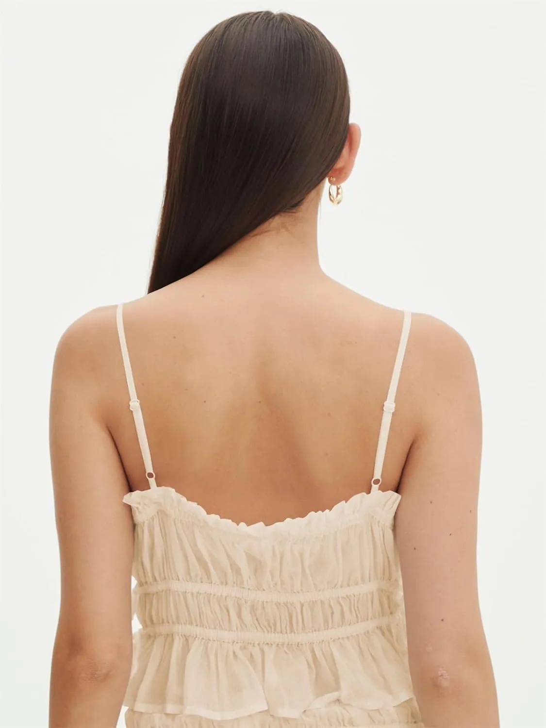 Women Y2K Spaghetti Strap Ruched Peplum Crop Cami Top Fairy Square Neck Tie Backless Ruffle Hem Cropped Tank Top