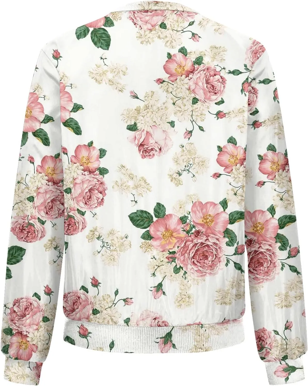 Womens Fashion Fall Bomber Jacket Casual Lightweight Coat Dressy Floral Printed Zip Up Outwear Gifts for Women