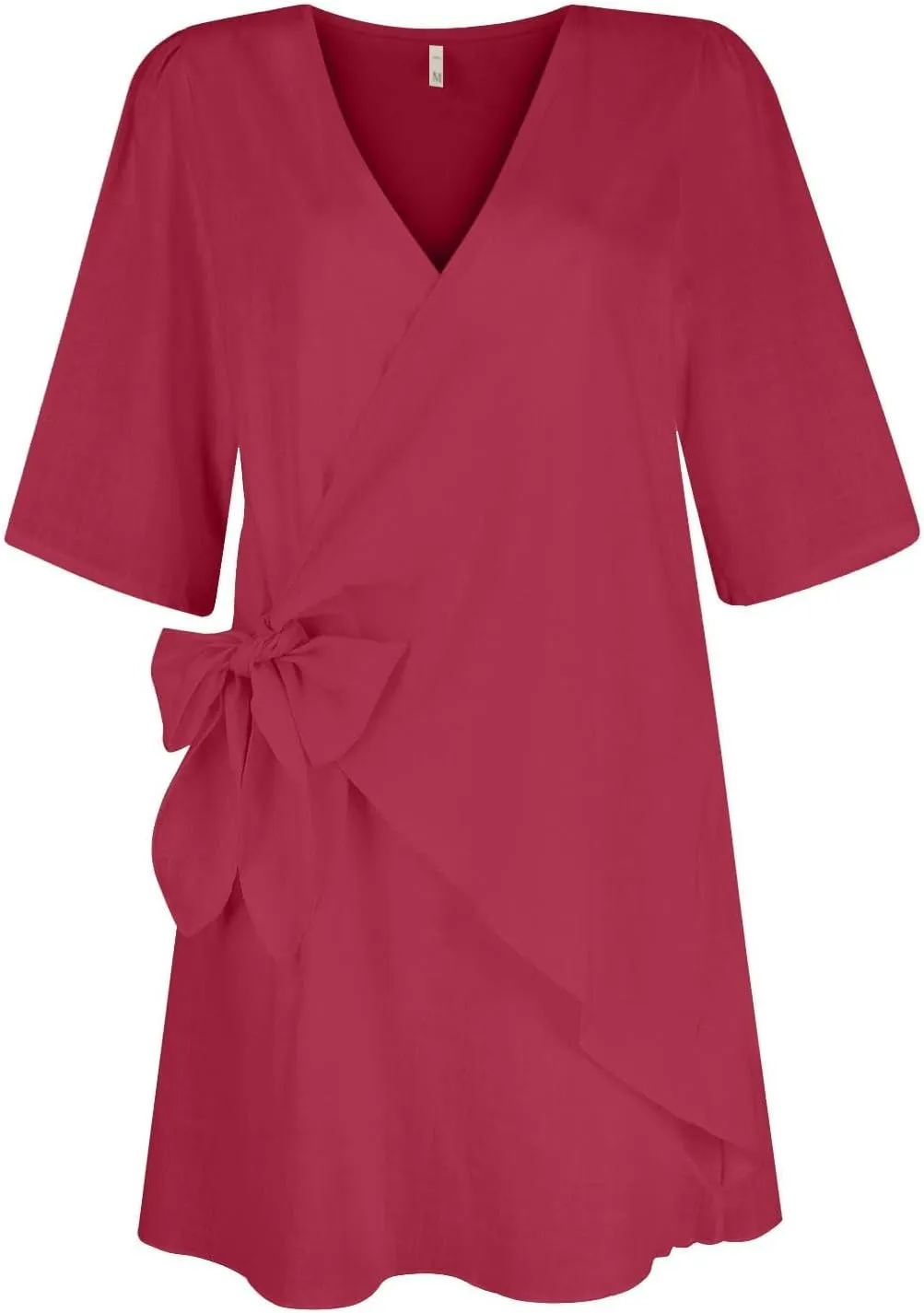 Womens Linen Mini Dress Summer Cross V-Neck Half Sleeve Dresses Casual Lightweight Wrap Tie Waist Bodycon Dresses