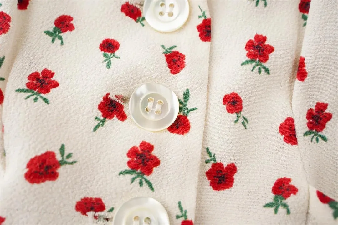 Women's Print Holiday Midi Dress Short Sleeve Turn-Down Collar Waist Cinching with Buttons Robes Dresses