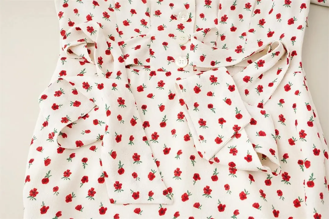 Women's Print Holiday Midi Dress Short Sleeve Turn-Down Collar Waist Cinching with Buttons Robes Dresses