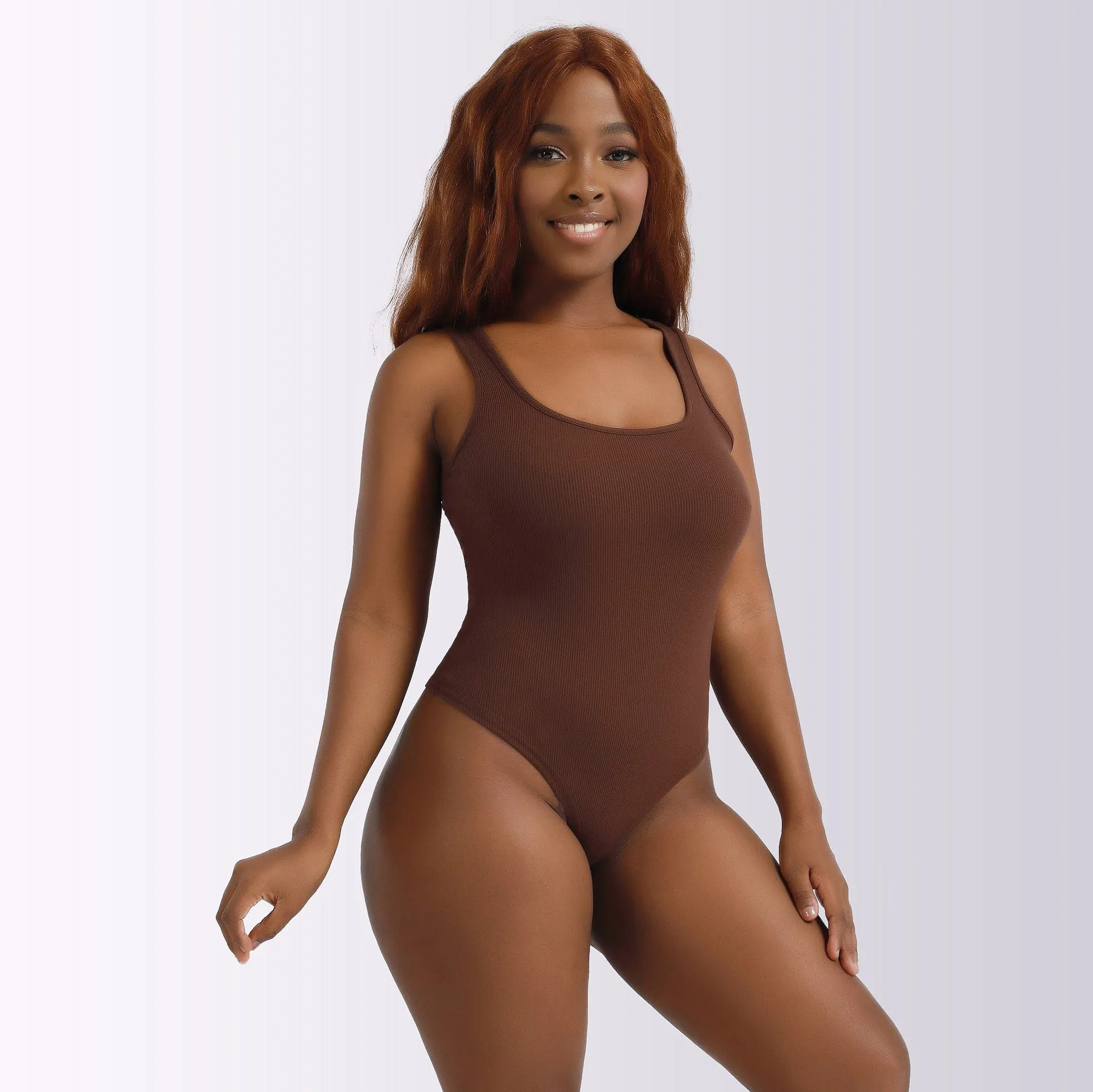 Women's Sleeveless Ribbed Round Neck Sculpting Thong Shapewear Bodysuit