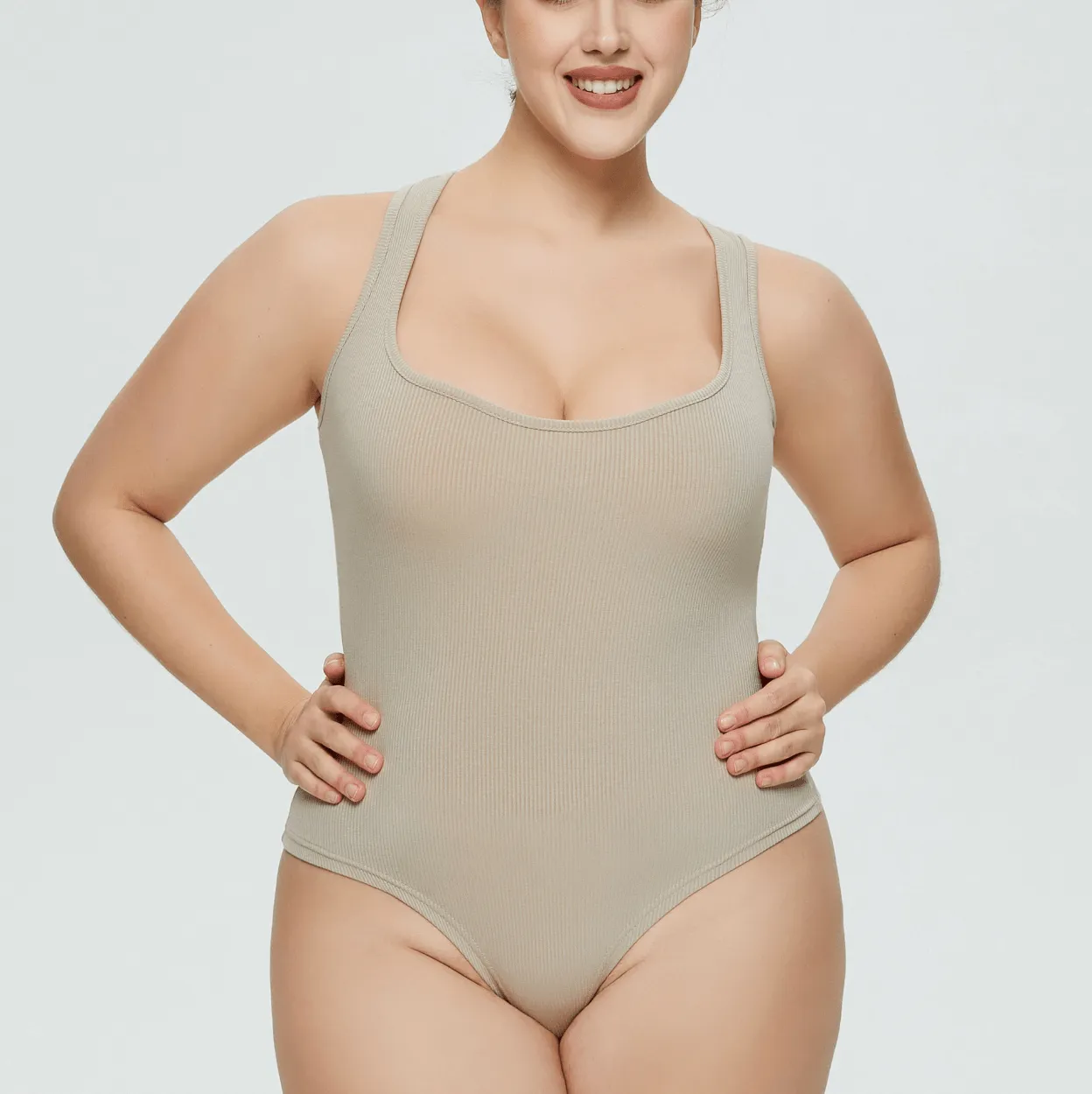 Women's Sleeveless Ribbed Round Neck Sculpting Thong Shapewear Bodysuit