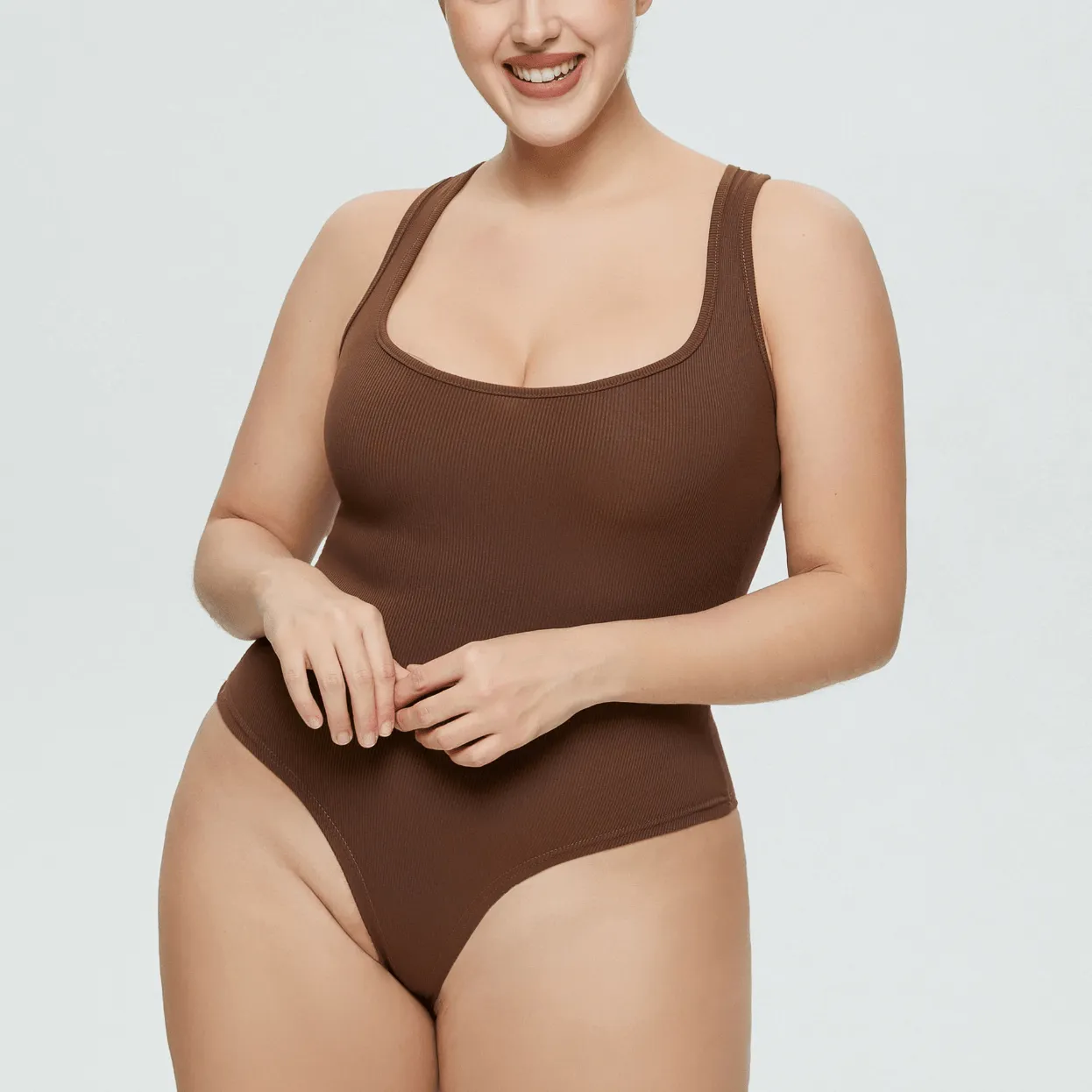 Women's Sleeveless Ribbed Round Neck Sculpting Thong Shapewear Bodysuit