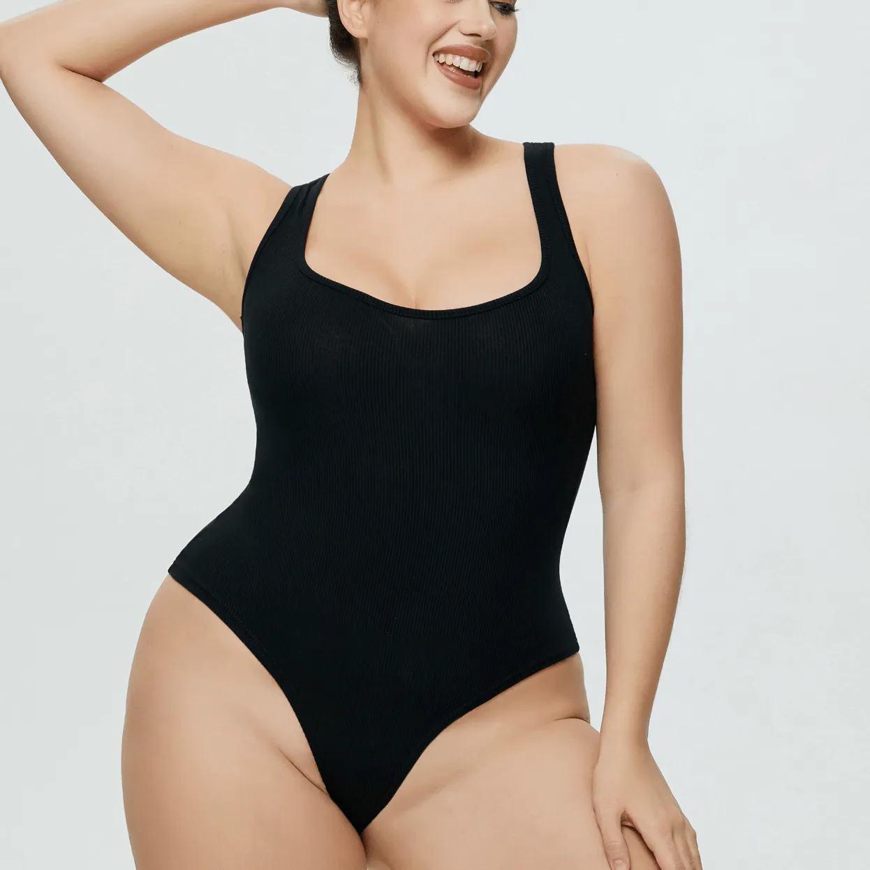 Women's Sleeveless Ribbed Round Neck Sculpting Thong Shapewear Bodysuit