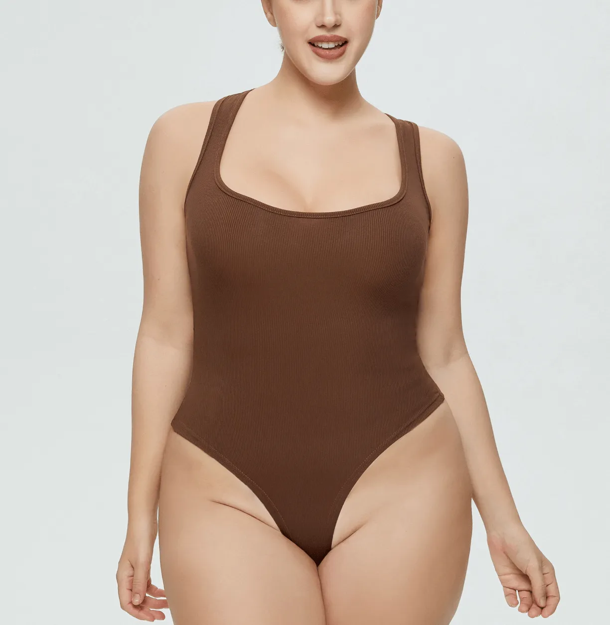 Women's Sleeveless Ribbed Round Neck Sculpting Thong Shapewear Bodysuit