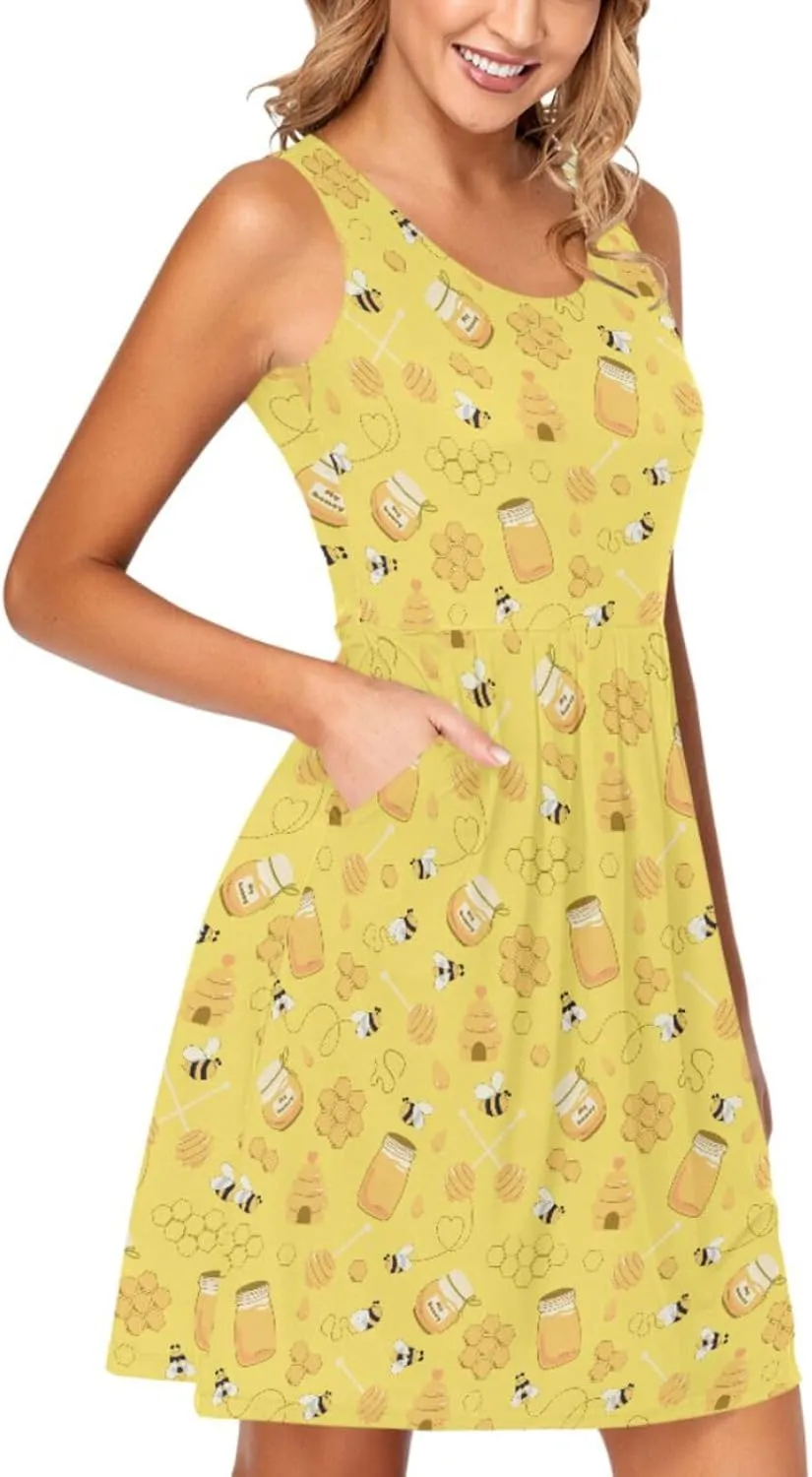 Women's Tank Dress Sleeveless Casual Knee Length Bodycon Dress with Pockets