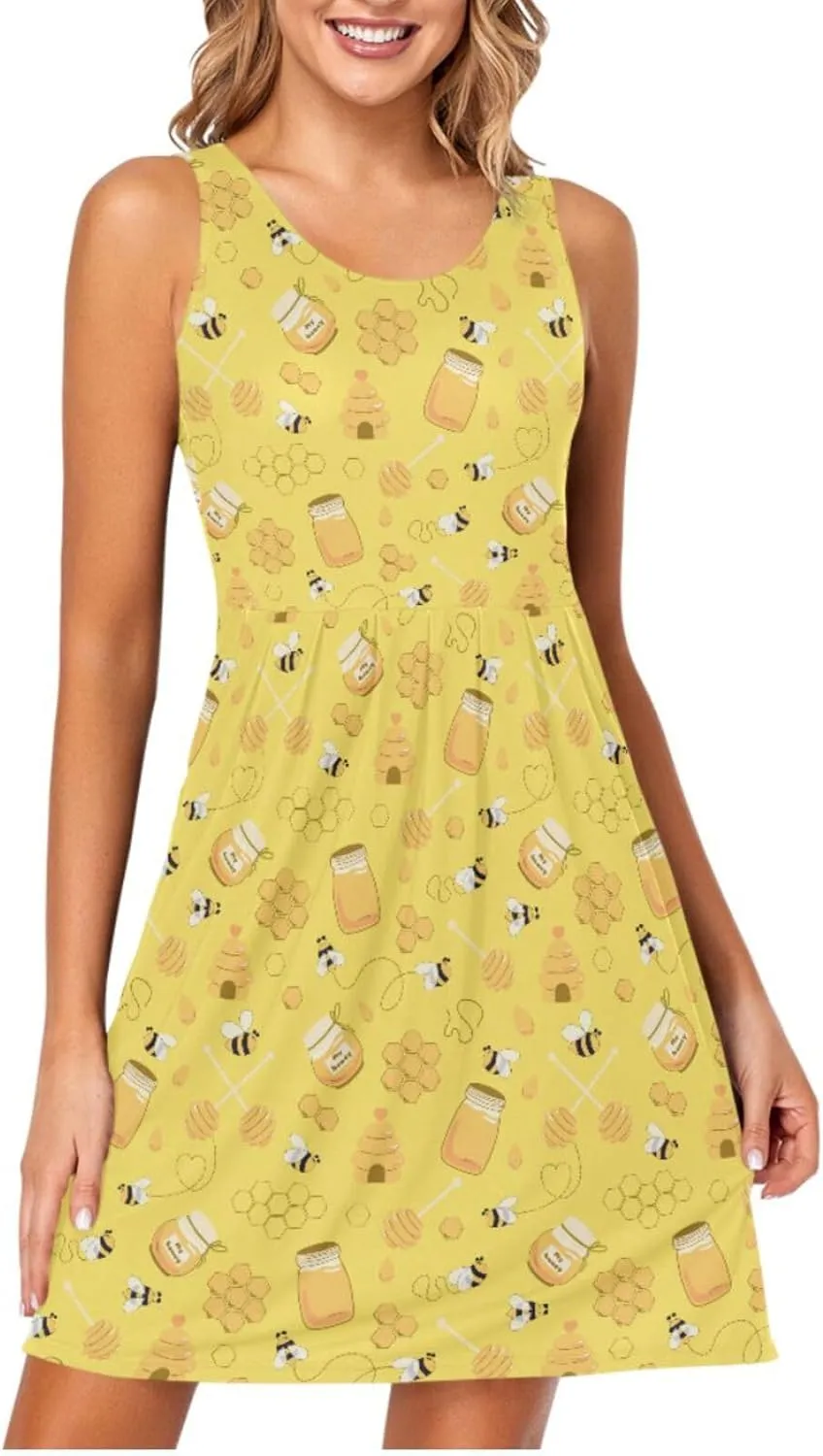 Women's Tank Dress Sleeveless Casual Knee Length Bodycon Dress with Pockets