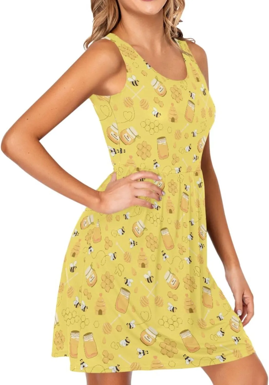 Women's Tank Dress Sleeveless Casual Knee Length Bodycon Dress with Pockets
