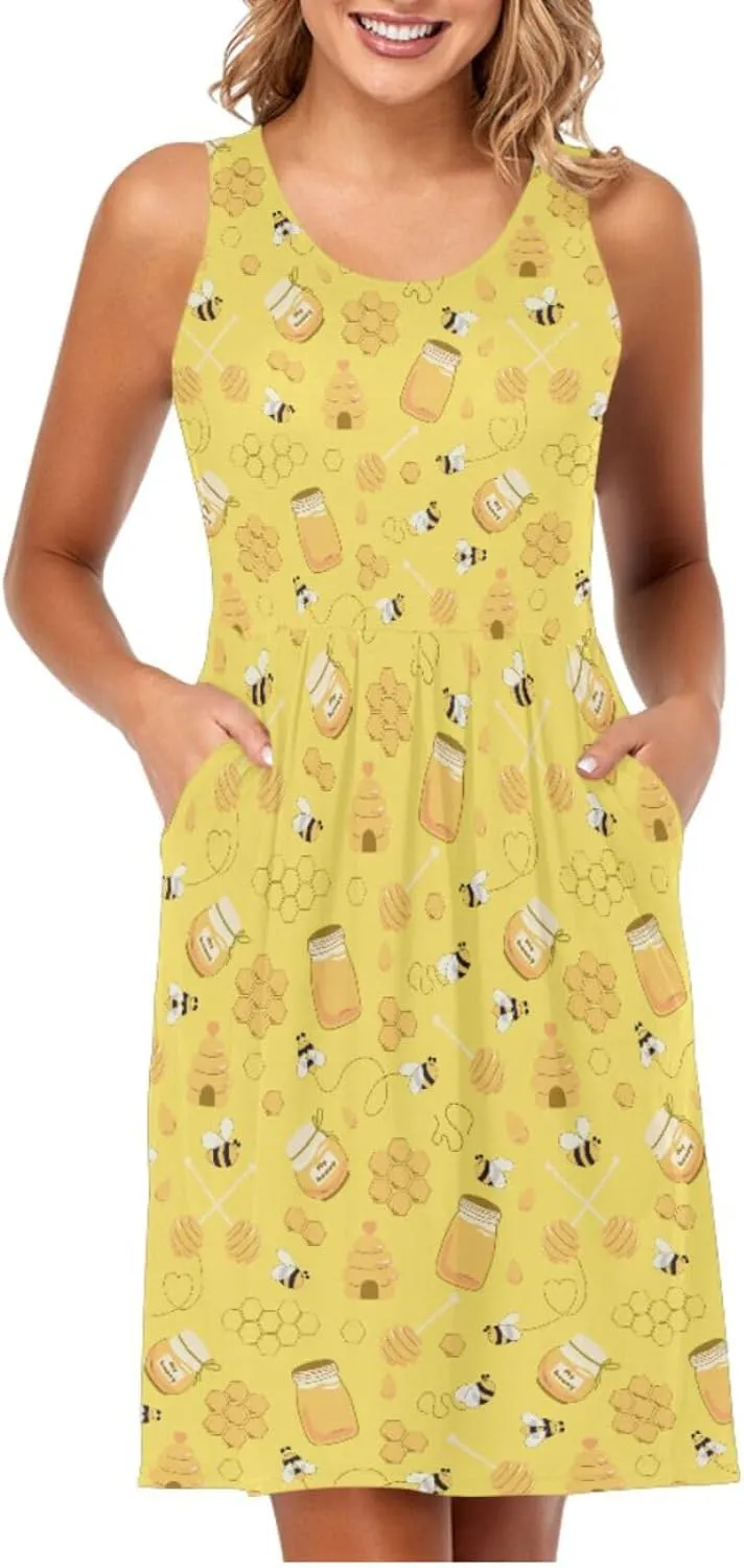 Women's Tank Dress Sleeveless Casual Knee Length Bodycon Dress with Pockets