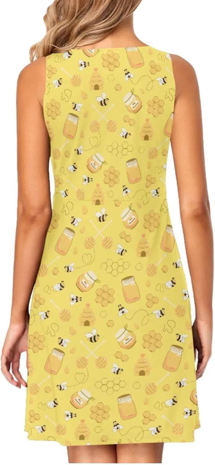 Women's Tank Dress Sleeveless Casual Knee Length Bodycon Dress with Pockets