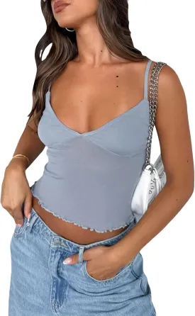 Women's Y2K Lace Cami Tank Top Sexy Spaghetti Strap Crop Camisole Backless Bustier 2024 Summer Going Out Tops