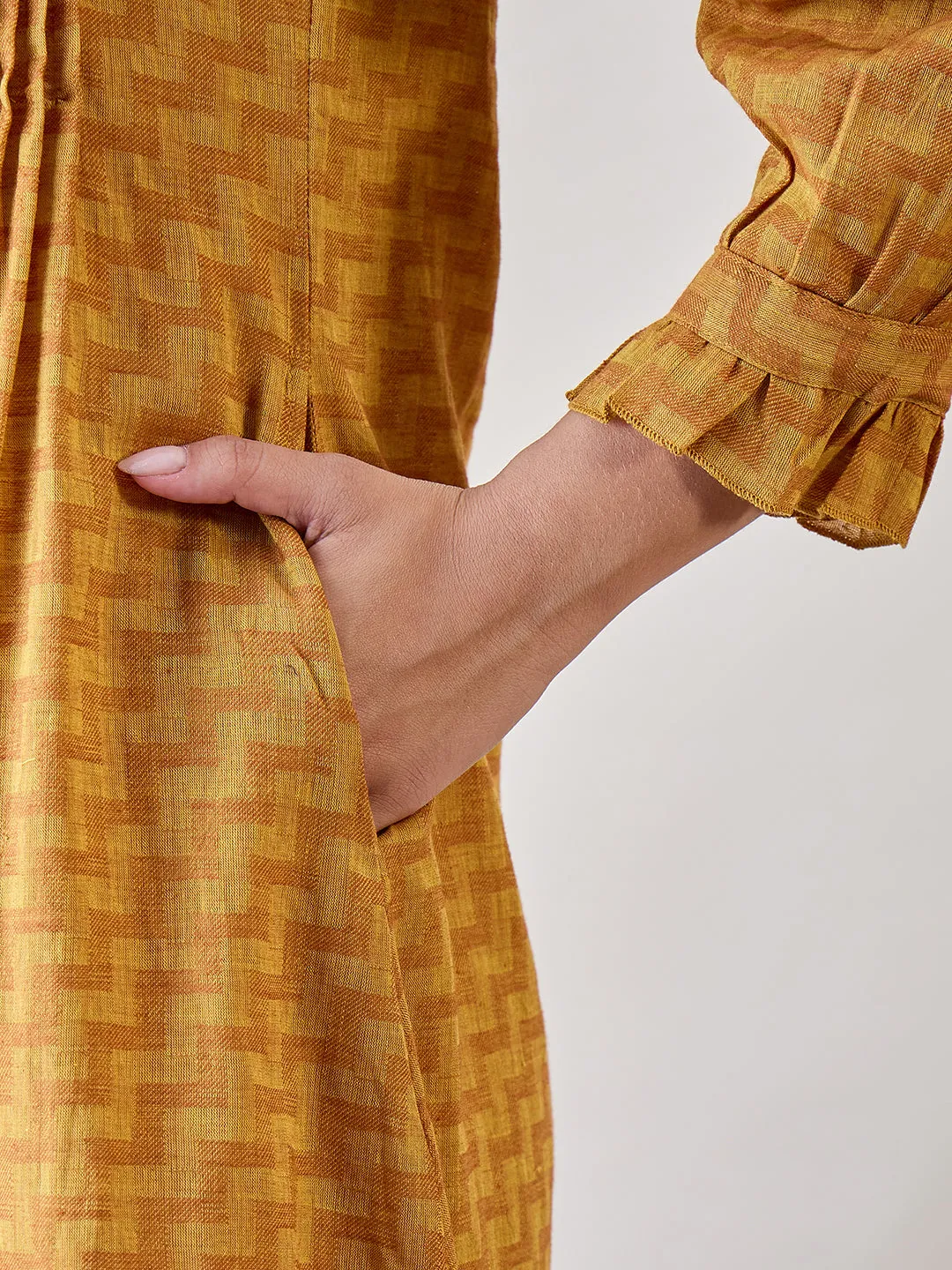 Yellow  Zig Zag Printed Cotton Nightdress